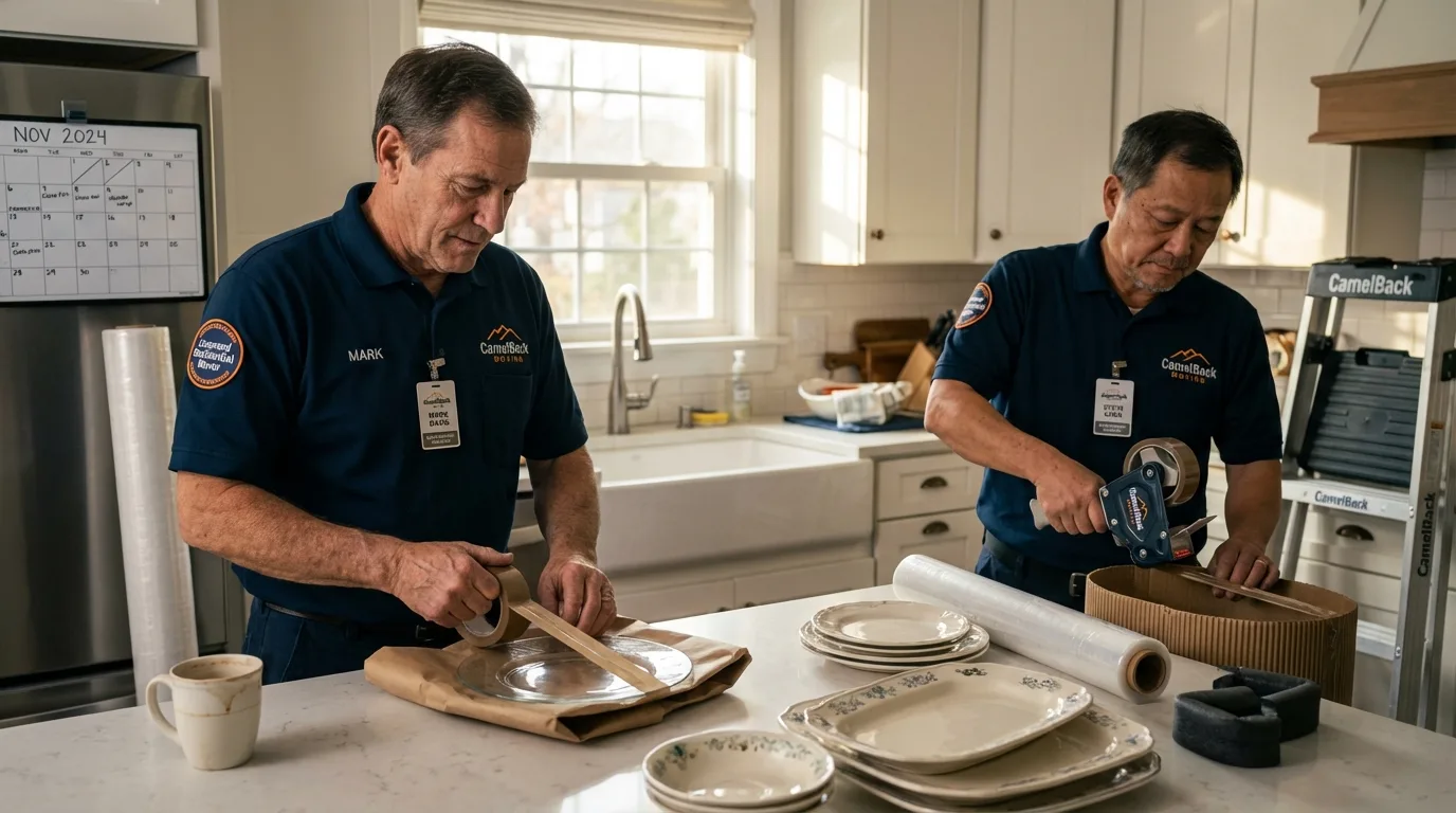 Professional crew packing kitchen dishware in Montevallo, AL